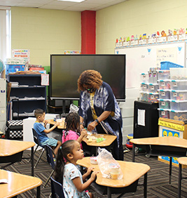 Students and teacher in classroom